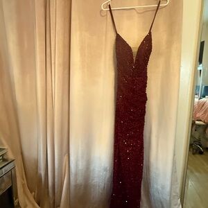 Elegant Burgundy Sequin Gown